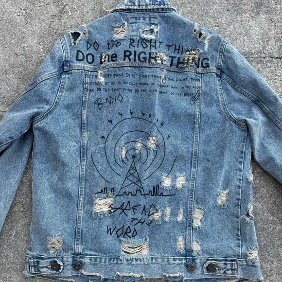 Zara Man “Do the right thing” Denim Jacket Mens L - Picture 13 of 13